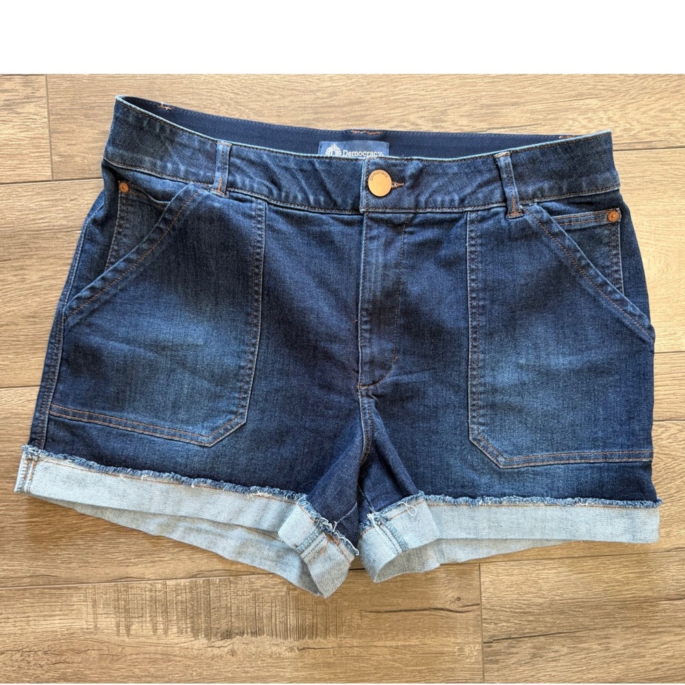 Democracy Ab Solution High Rise Denim Shorts 16P Petite Dark Wash Cuffed Raw Hem
